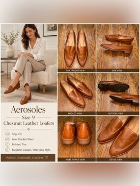 Aerosoles Chestnut Brown Leather Loafers Women’s Size 9 Pointed Toe